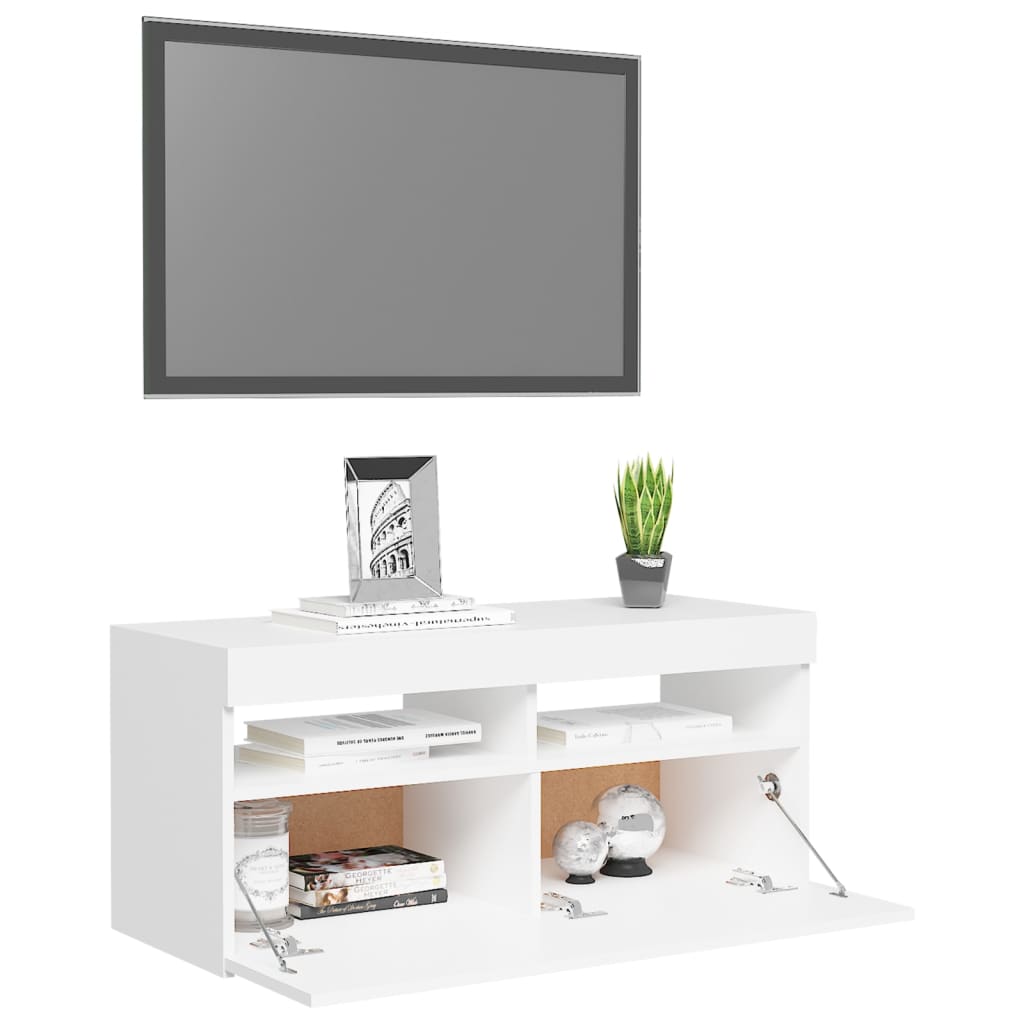 fehér TV-szekrény LED-lámpákkal 90 x 35 x 40 cm
