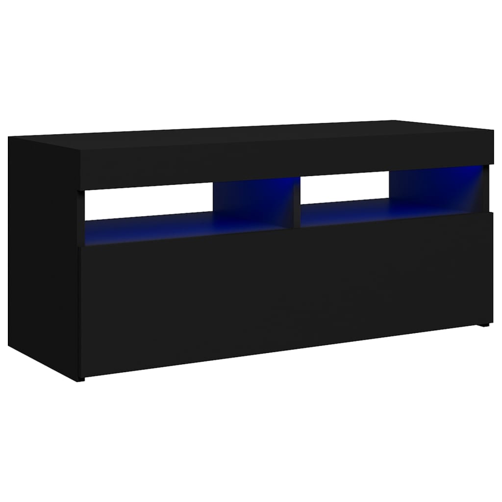 fekete TV-szekrény LED-világítással 90x35x40 cm