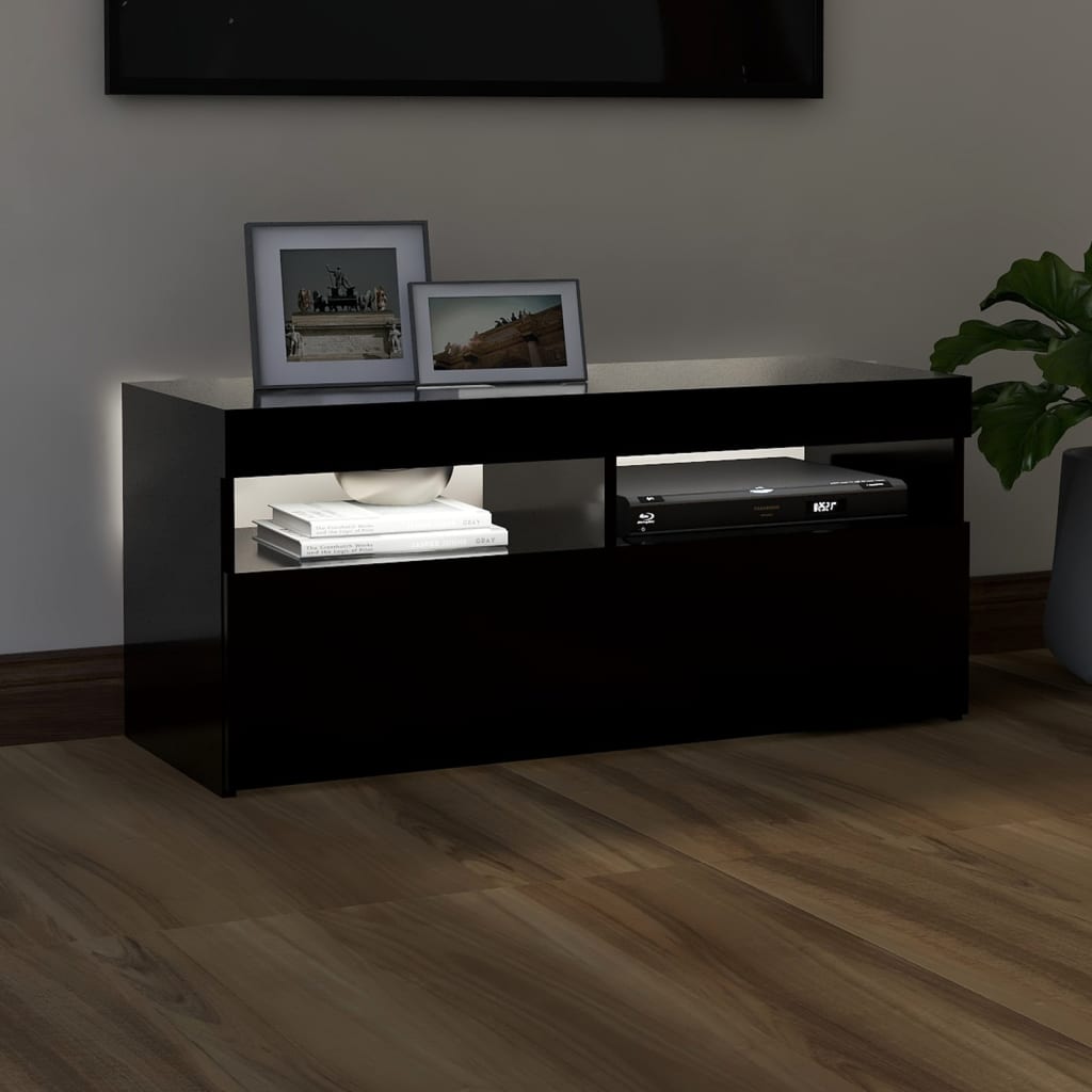 fekete TV-szekrény LED-világítással 90x35x40 cm