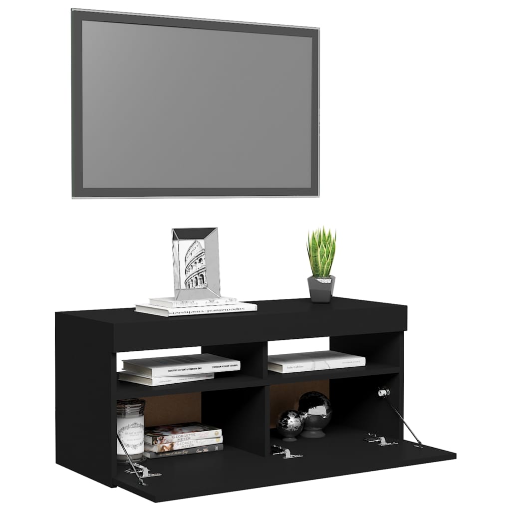 fekete TV-szekrény LED-világítással 90x35x40 cm