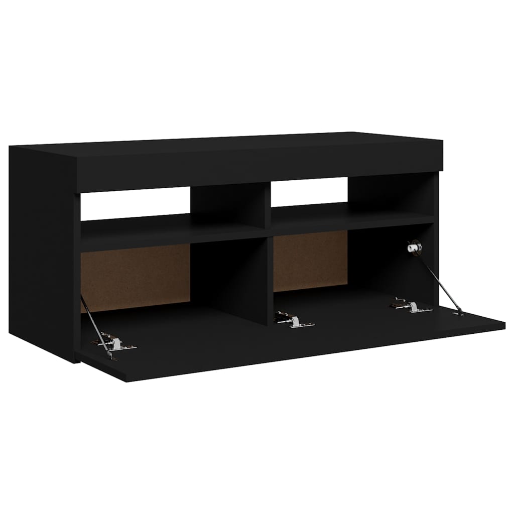 fekete TV-szekrény LED-világítással 90x35x40 cm