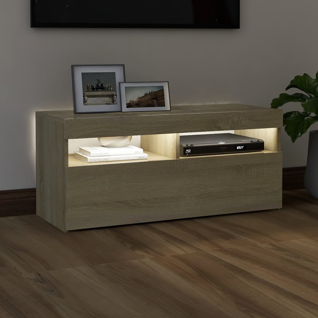 sonoma tölgy színű TV-szekrény LED-világítással 90 x 35 x 40 cm