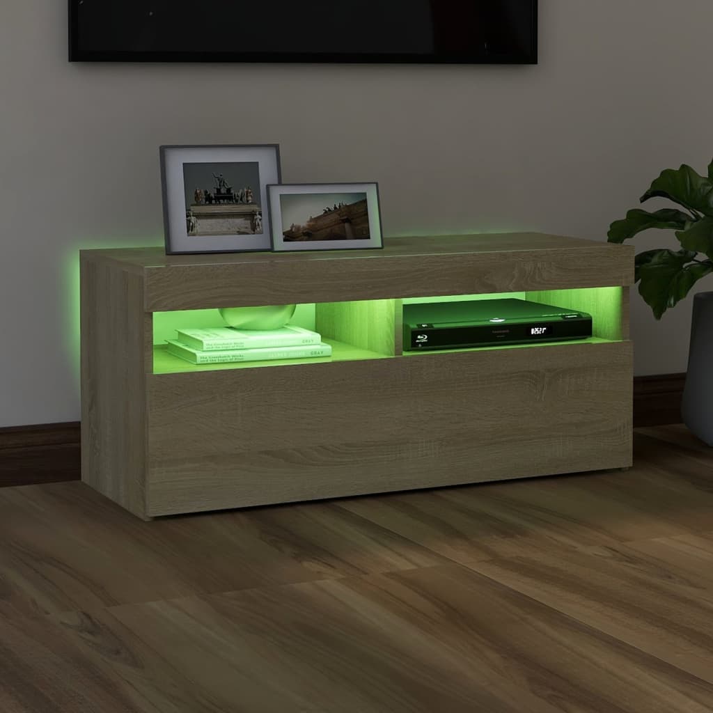 sonoma tölgy színű TV-szekrény LED-világítással 90 x 35 x 40 cm