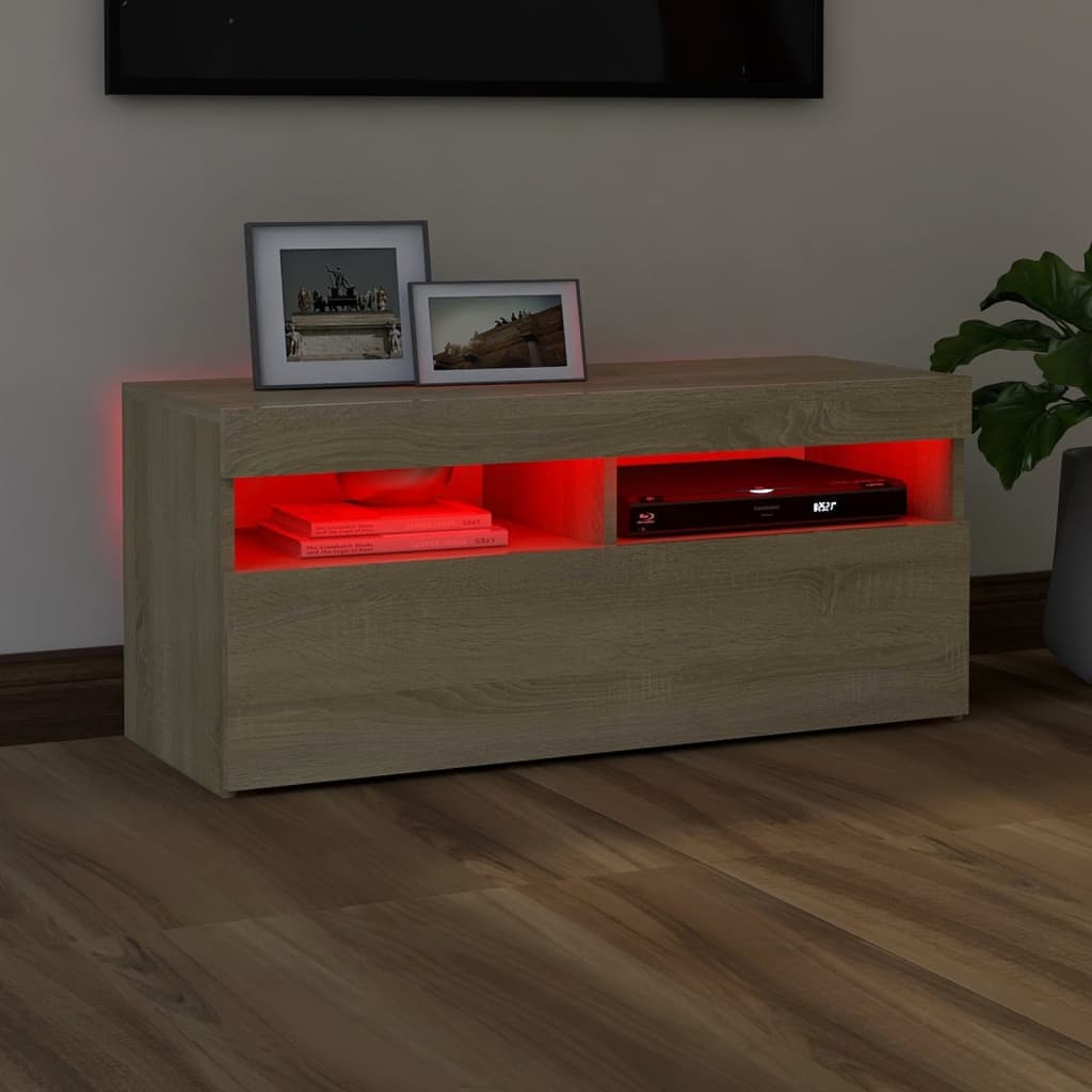 sonoma tölgy színű TV-szekrény LED-világítással 90 x 35 x 40 cm