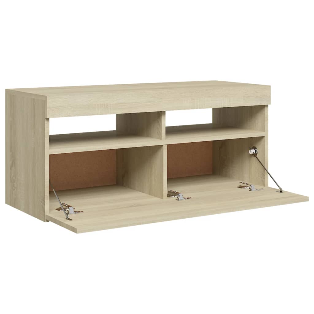 sonoma tölgy színű TV-szekrény LED-világítással 90 x 35 x 40 cm