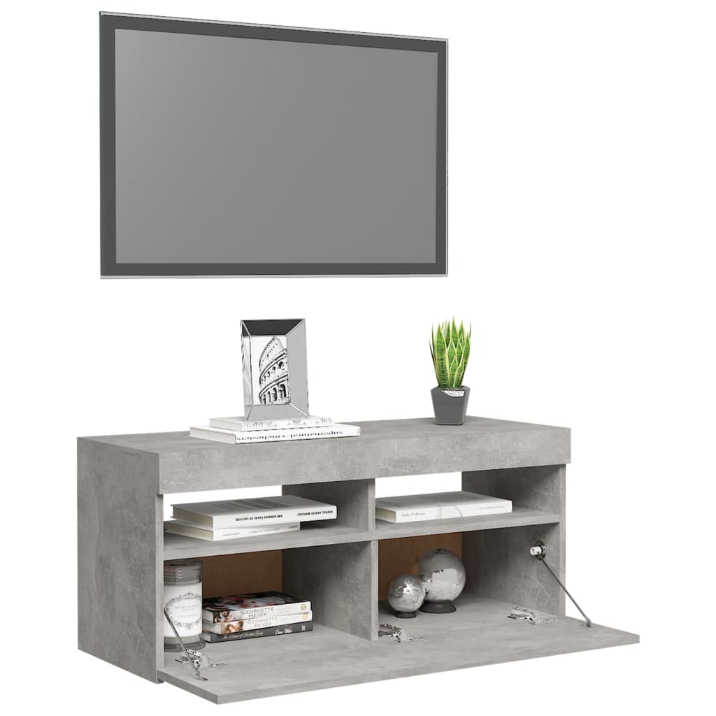 betonszürke TV-szekrény LED-világítással 90 x 35 x 40 cm