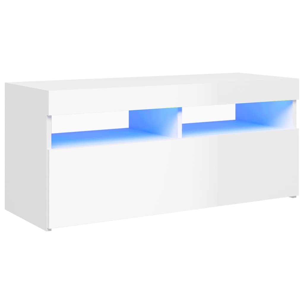 magasfényű fehér TV-szekrény LED lámpákkal 90x35x40 cm