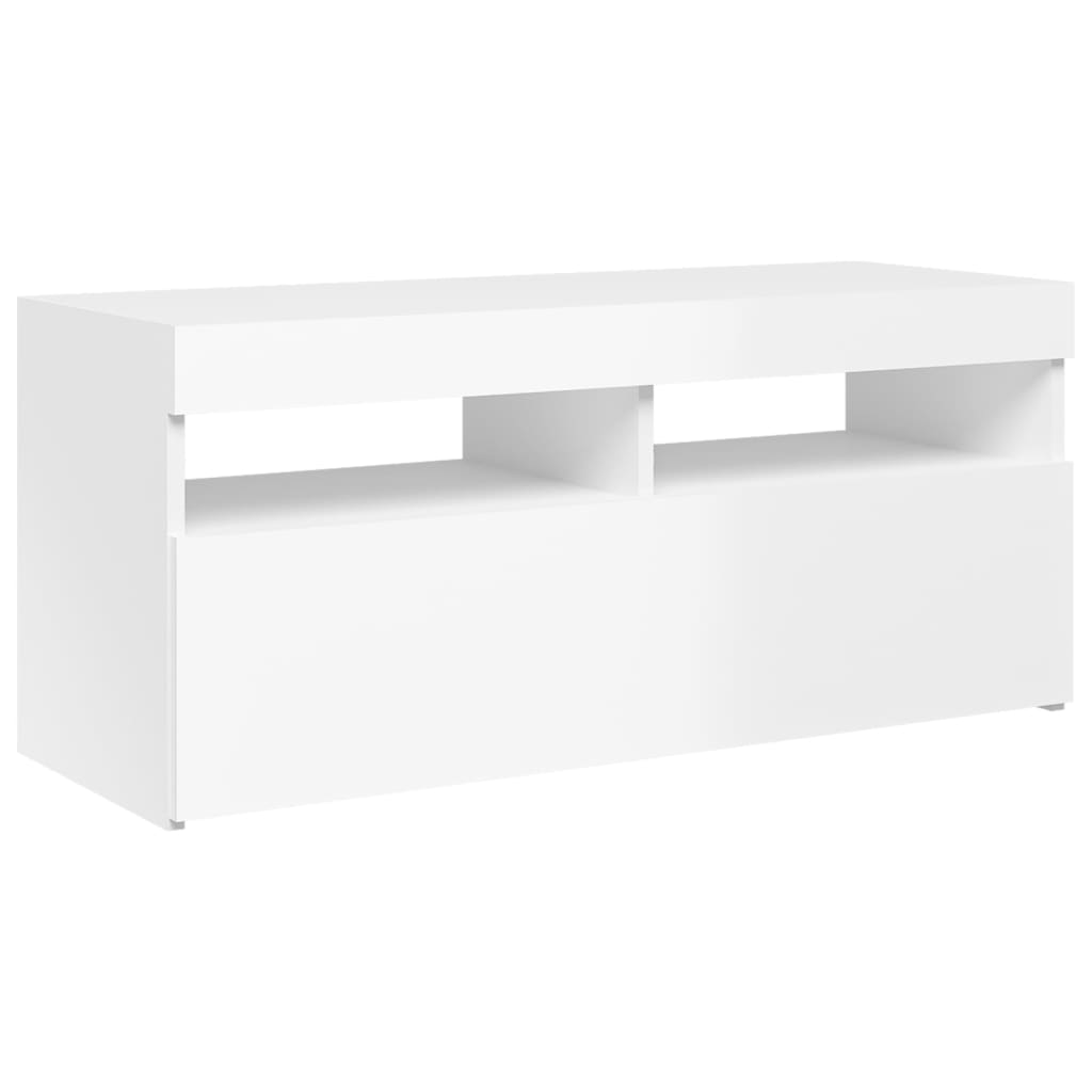 magasfényű fehér TV-szekrény LED lámpákkal 90x35x40 cm