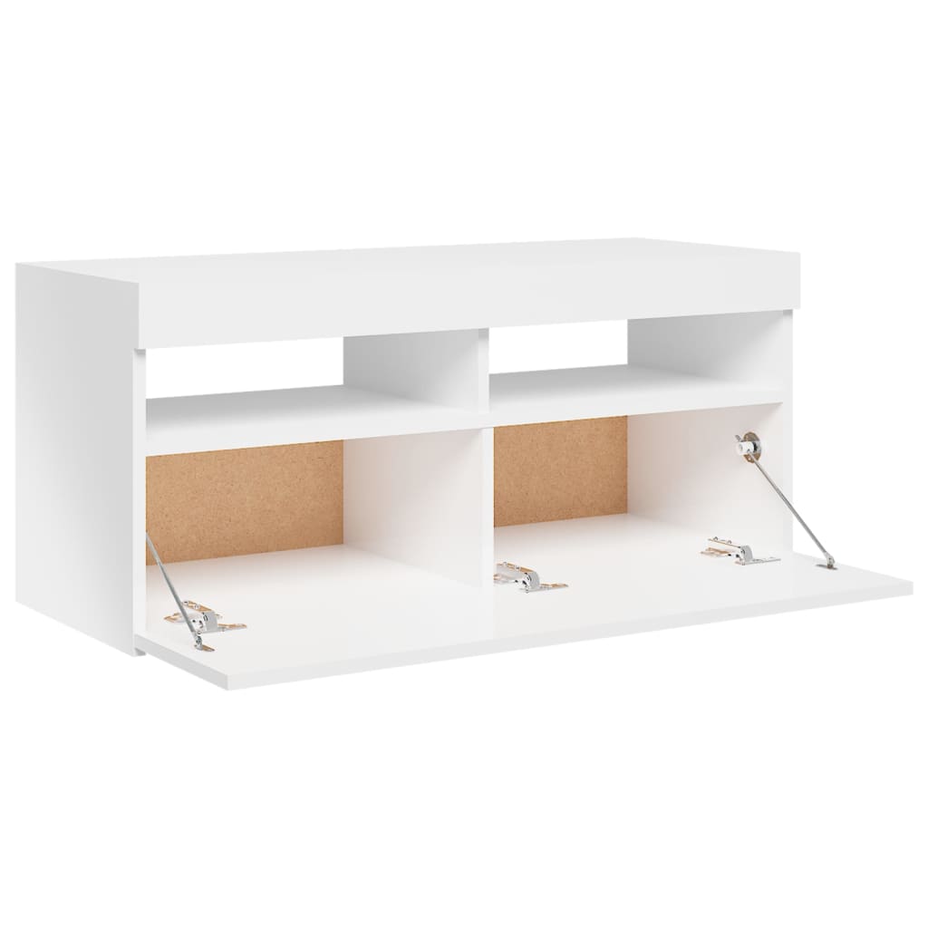 magasfényű fehér TV-szekrény LED lámpákkal 90x35x40 cm