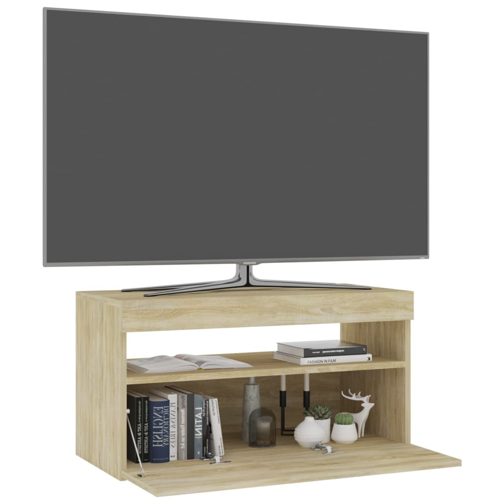 sonoma tölgy színű TV-szekrény LED-világítással 75 x 35 x 40 cm