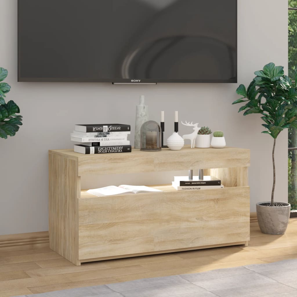 sonoma tölgy színű TV-szekrény LED-világítással 75 x 35 x 40 cm