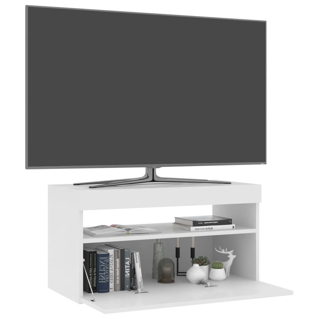 magasfényű fehér TV-szekrény LED-világítással 75x35x40 cm