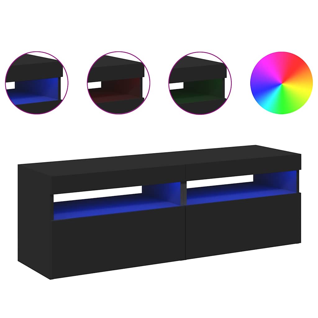 2 db fekete TV-szekrény LED-lámpákkal 60 x 35 x 40 cm