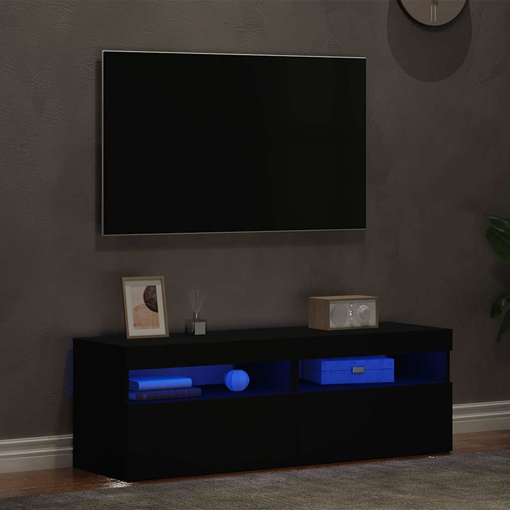 2 db fekete TV-szekrény LED-lámpákkal 60 x 35 x 40 cm