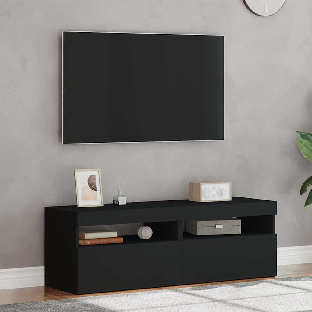 2 db fekete TV-szekrény LED-lámpákkal 60 x 35 x 40 cm