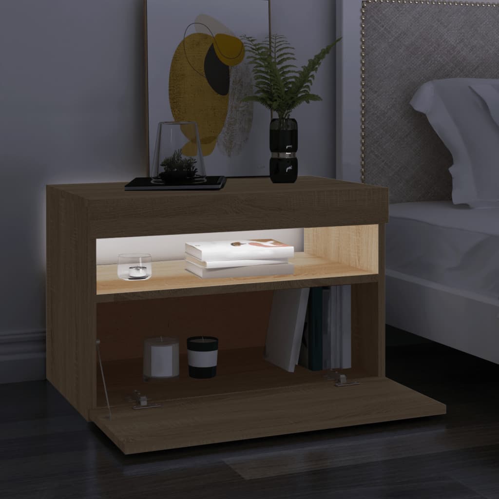 sonoma tölgy színű TV-szekrény LED-lámpákkal 60 x 35 x 40 cm