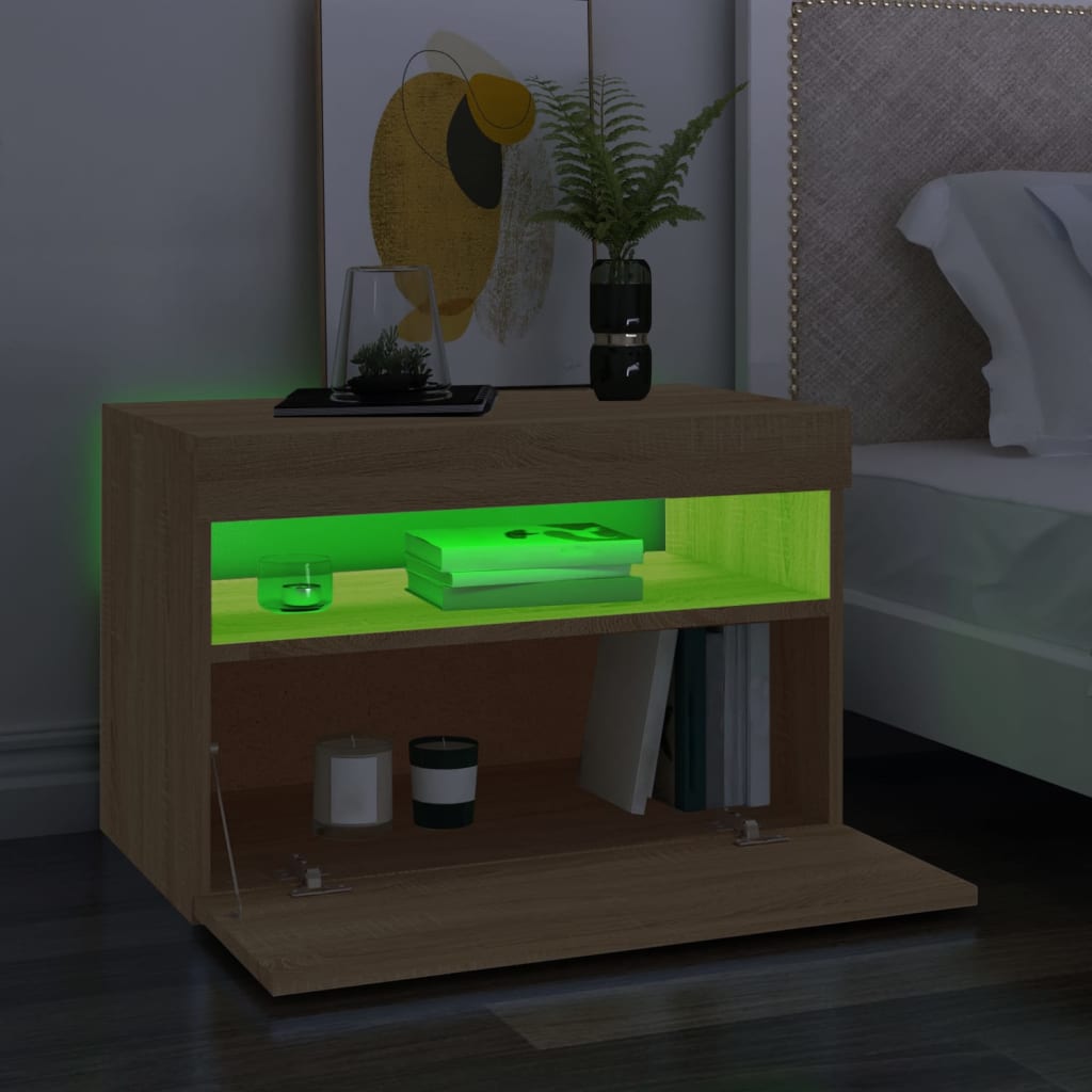 sonoma tölgy színű TV-szekrény LED-lámpákkal 60 x 35 x 40 cm