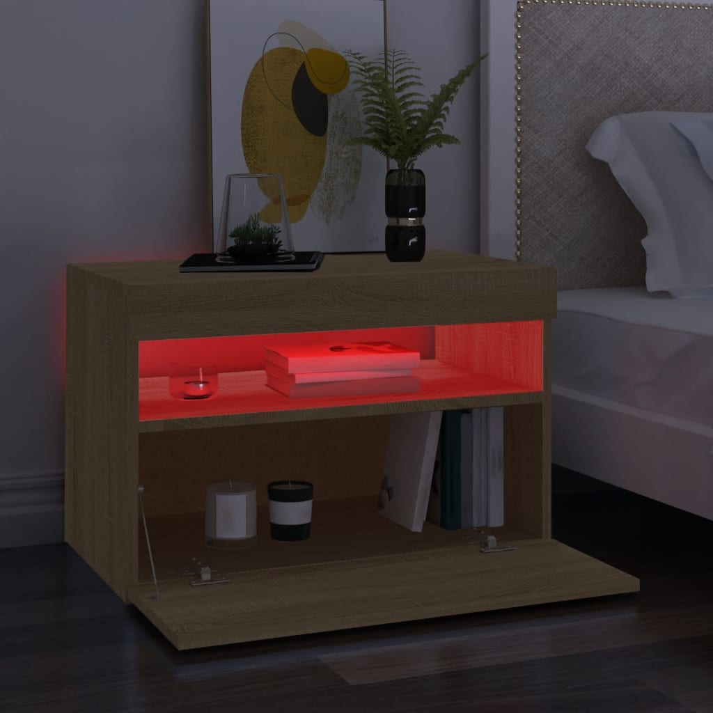 sonoma tölgy színű TV-szekrény LED-lámpákkal 60 x 35 x 40 cm