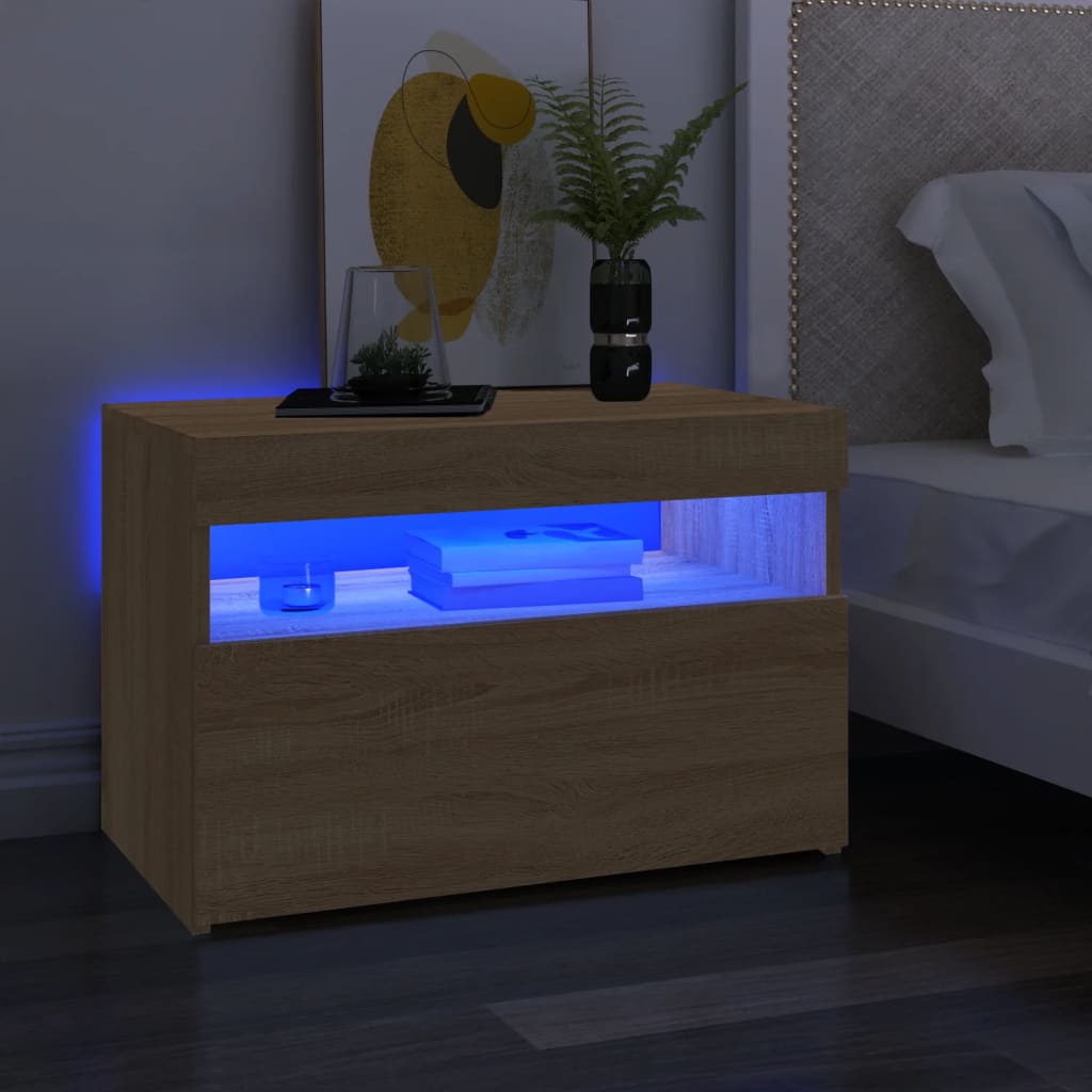 sonoma tölgy színű TV-szekrény LED-lámpákkal 60 x 35 x 40 cm