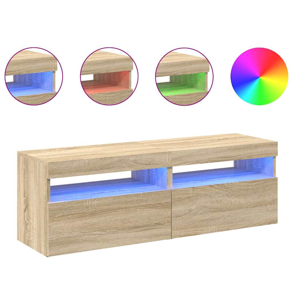 2 db sonoma tölgy színű TV-szekrény LED-lámpákkal 60x35x40 cm