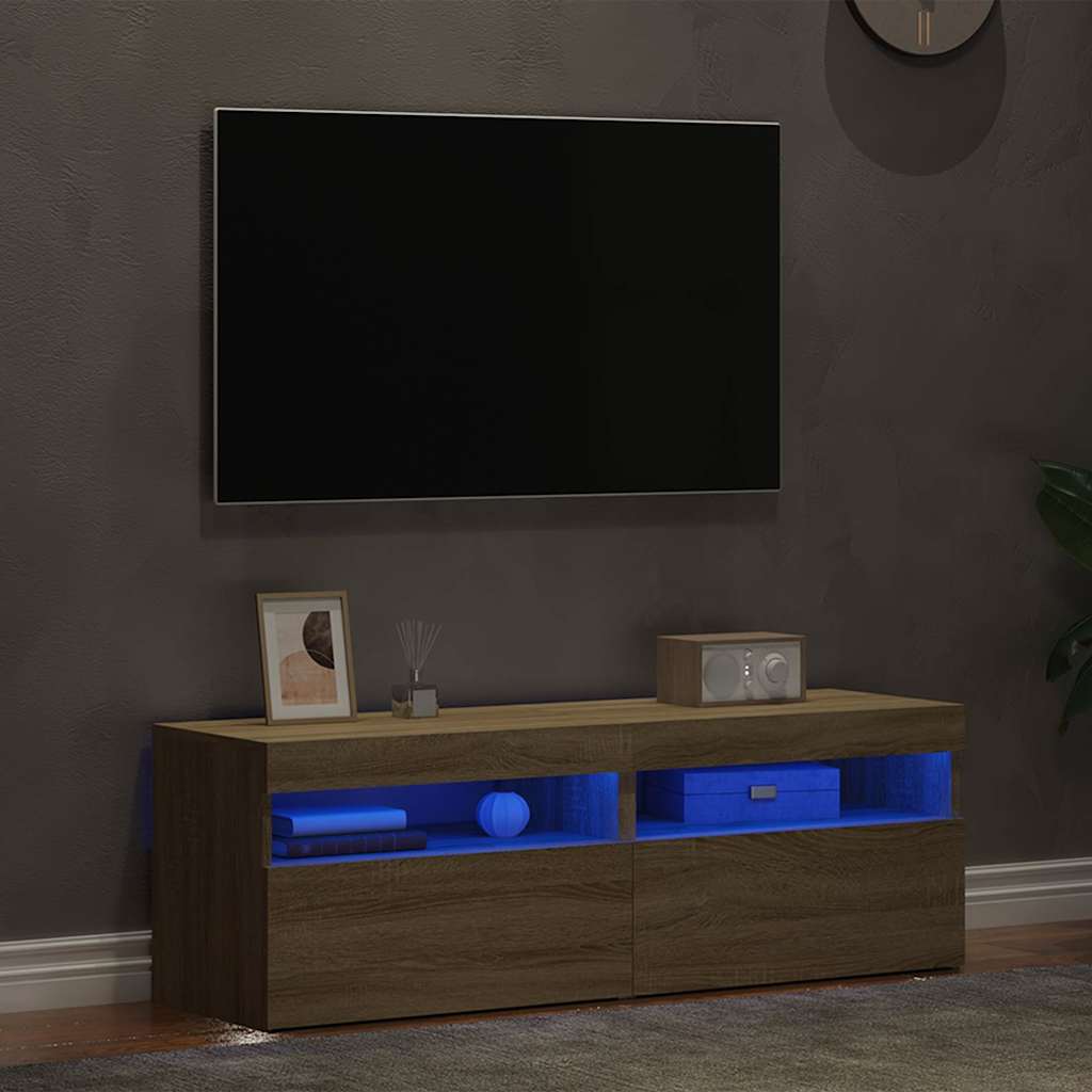 2 db sonoma tölgy színű TV-szekrény LED-lámpákkal 60x35x40 cm
