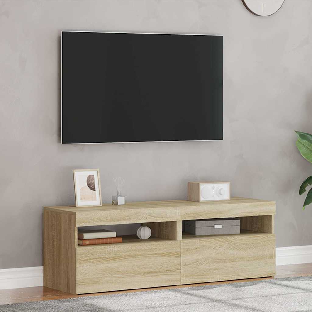 2 db sonoma tölgy színű TV-szekrény LED-lámpákkal 60x35x40 cm