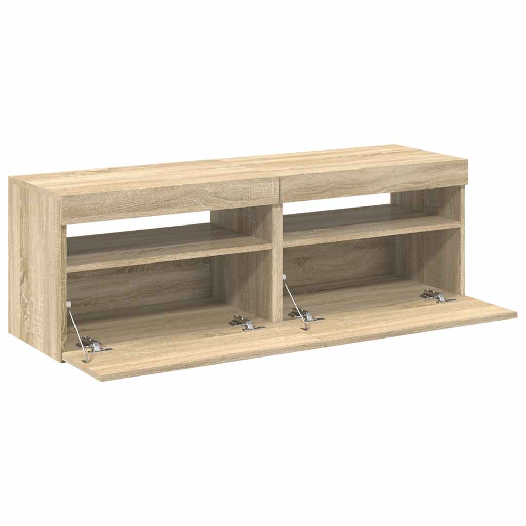 2 db sonoma tölgy színű TV-szekrény LED-lámpákkal 60x35x40 cm