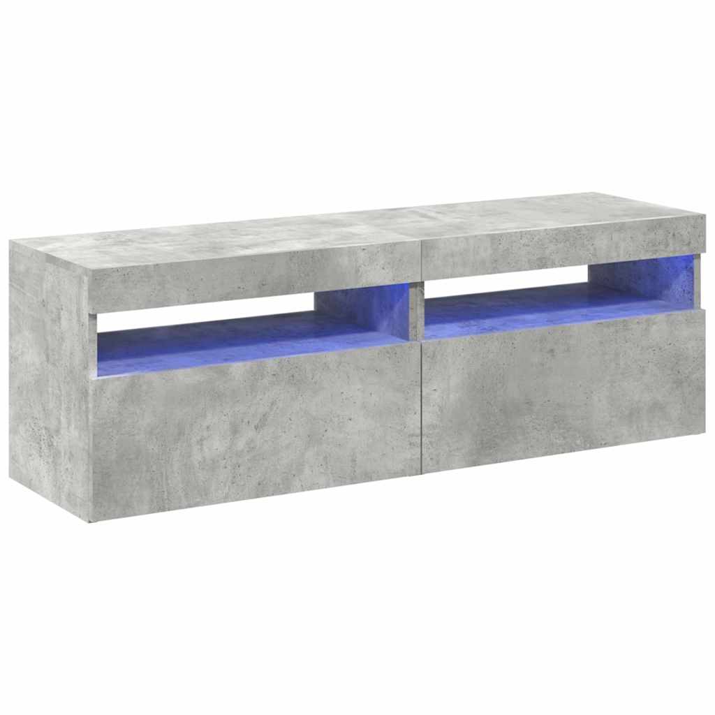 2 db betonszürke TV-szekrény LED-lámpákkal 60 x 35 x 40 cm