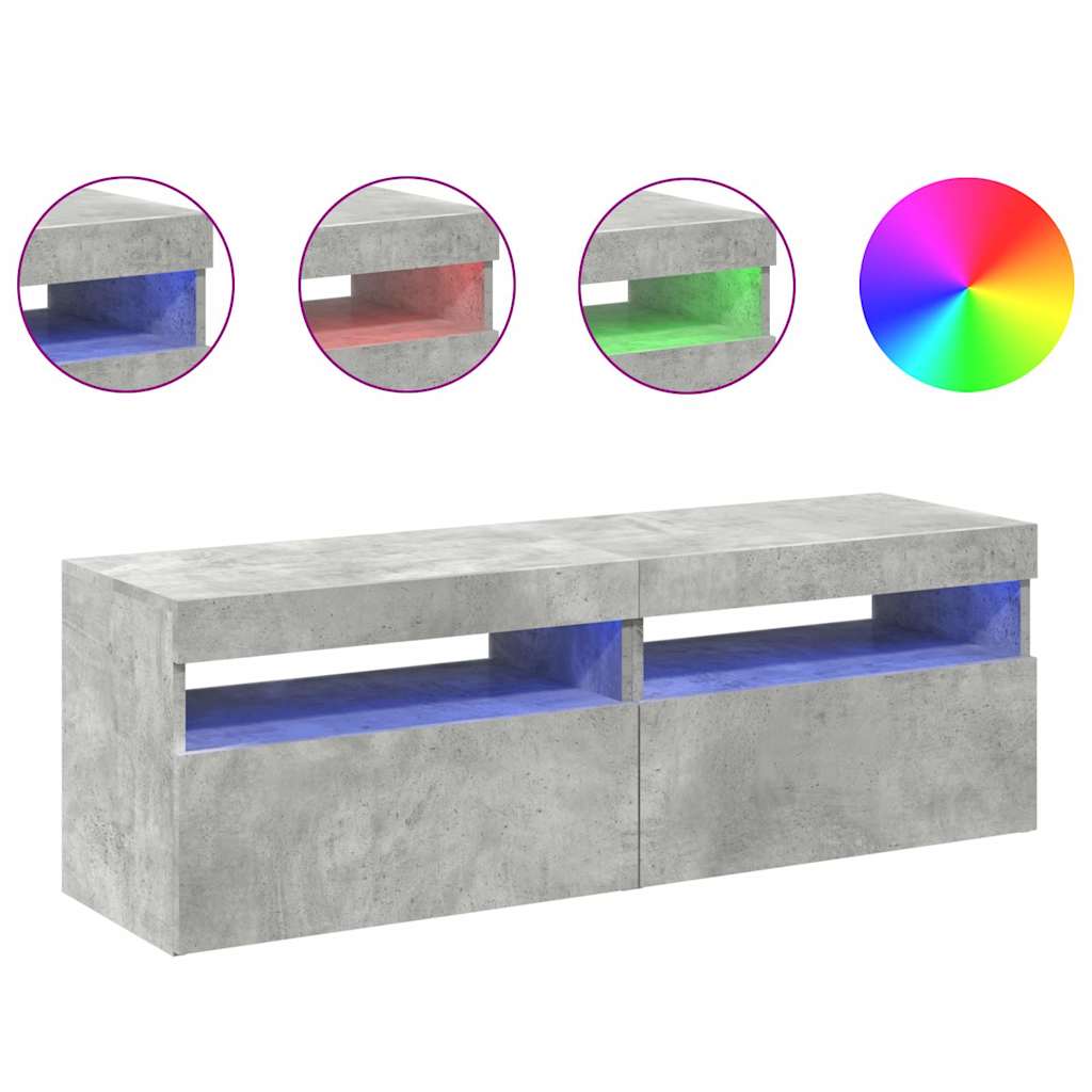2 db betonszürke TV-szekrény LED-lámpákkal 60 x 35 x 40 cm