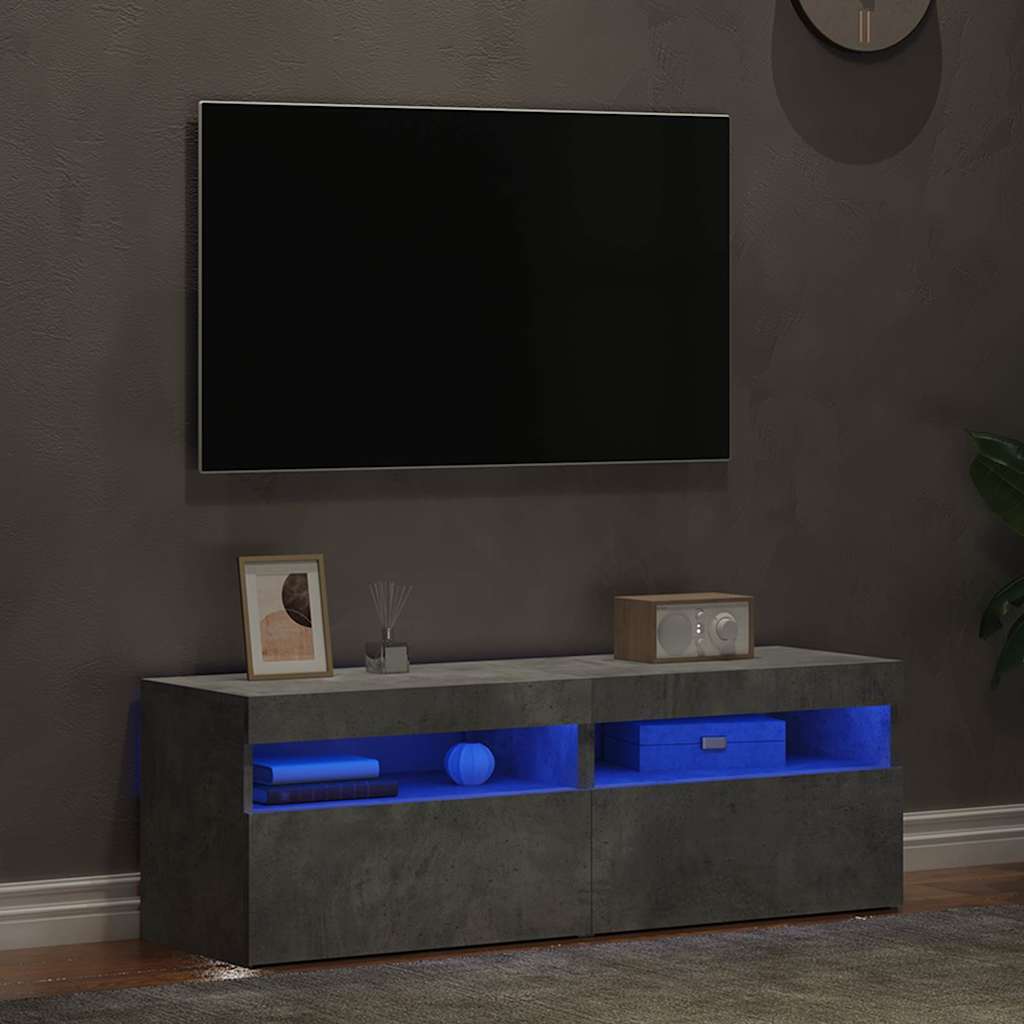 2 db betonszürke TV-szekrény LED-lámpákkal 60 x 35 x 40 cm