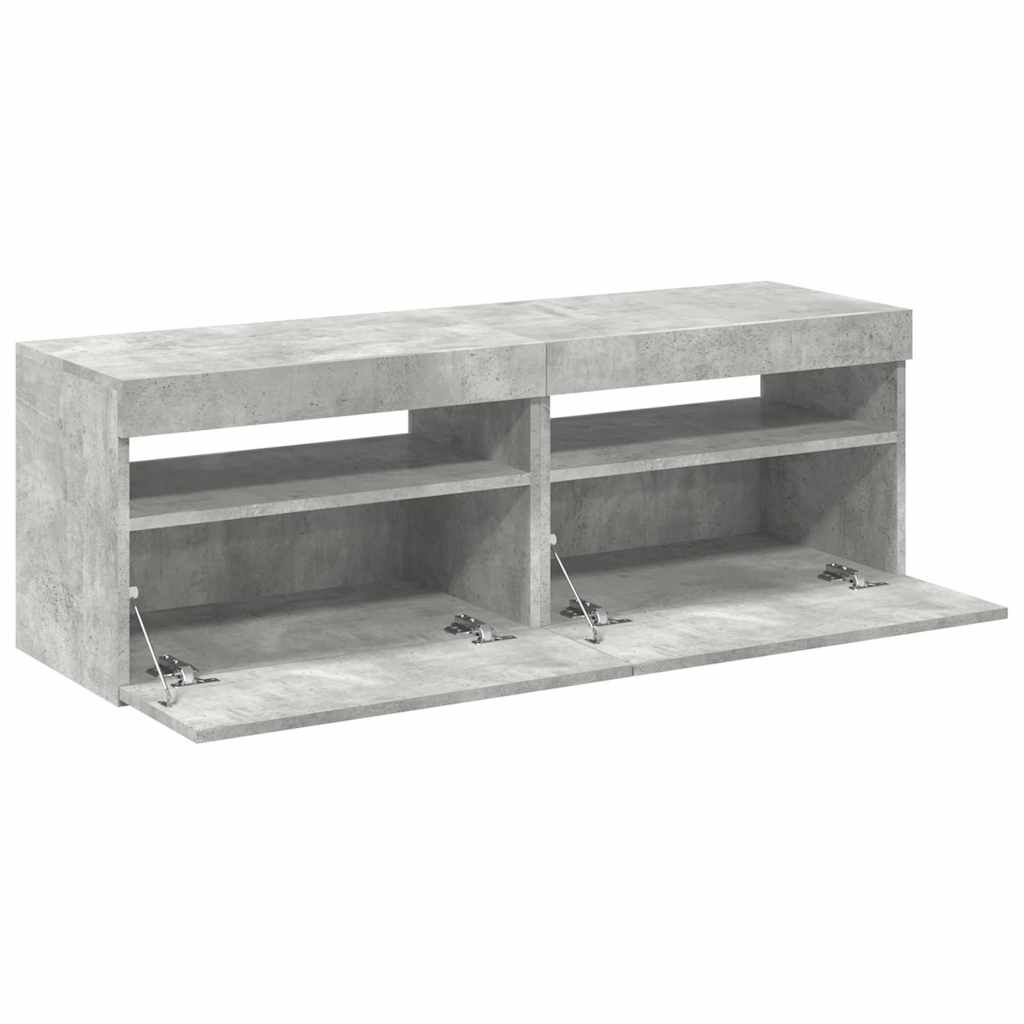 2 db betonszürke TV-szekrény LED-lámpákkal 60 x 35 x 40 cm