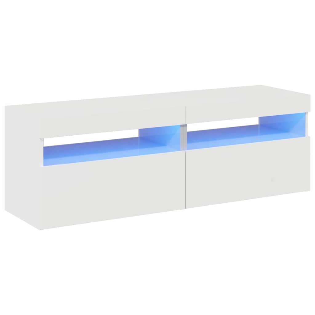 2 db magasfényű fehér TV-szekrény LED-lámpákkal 60 x 35 x 40 cm