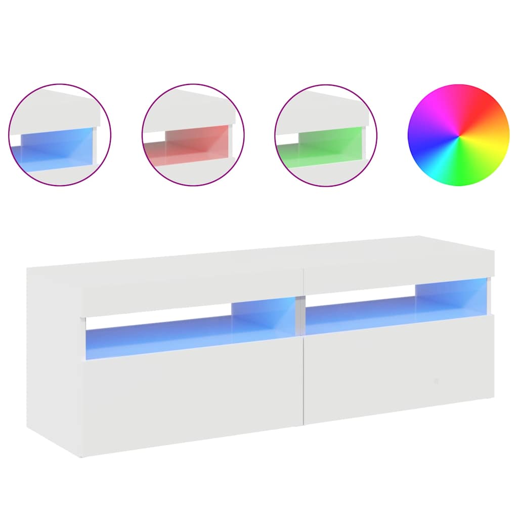 2 db magasfényű fehér TV-szekrény LED-lámpákkal 60 x 35 x 40 cm