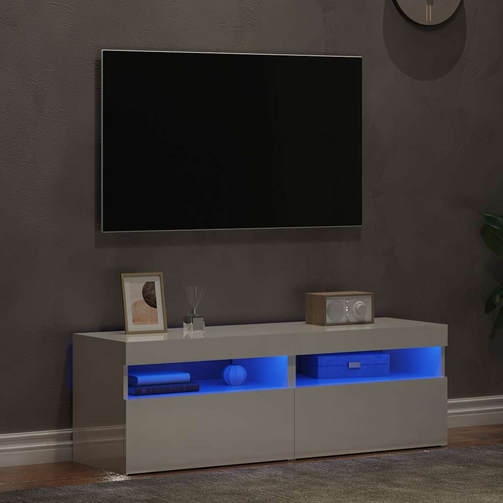 2 db magasfényű fehér TV-szekrény LED-lámpákkal 60 x 35 x 40 cm