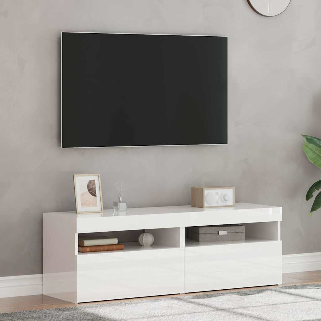 2 db magasfényű fehér TV-szekrény LED-lámpákkal 60 x 35 x 40 cm