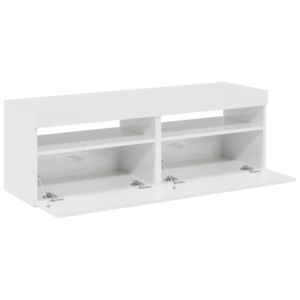 2 db magasfényű fehér TV-szekrény LED-lámpákkal 60 x 35 x 40 cm