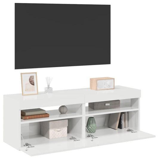 2 db magasfényű fehér TV-szekrény LED-lámpákkal 60 x 35 x 40 cm