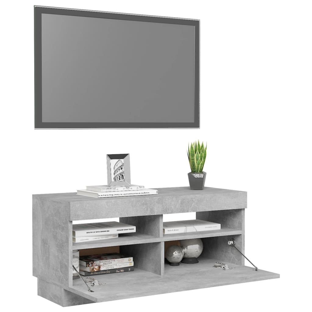 betonszürke TV-szekrény LED-lámpákkal 80 x 35 x 40 cm