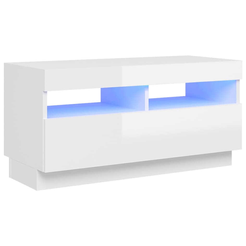 magasfényű fehér TV-szekrény LED-lámpákkal 80 x 35 x 40 cm