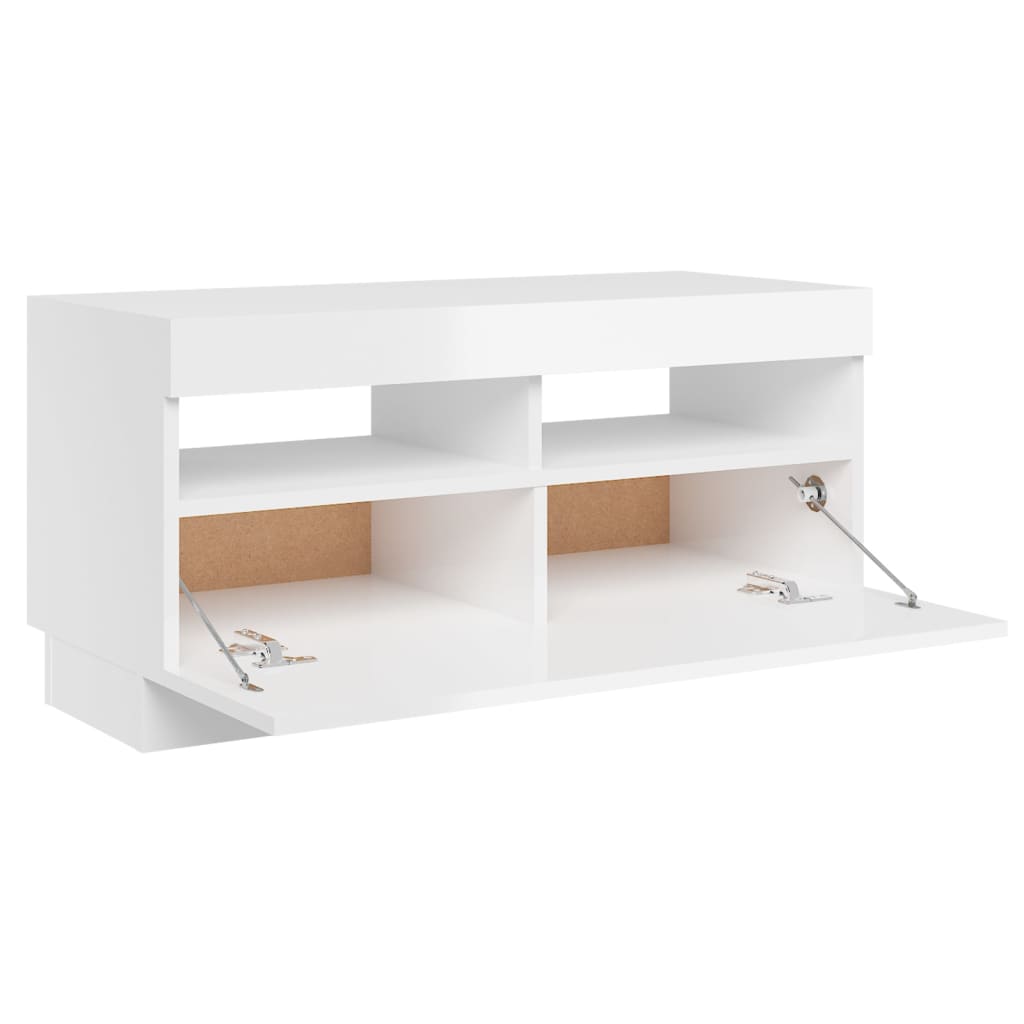 magasfényű fehér TV-szekrény LED-lámpákkal 80 x 35 x 40 cm