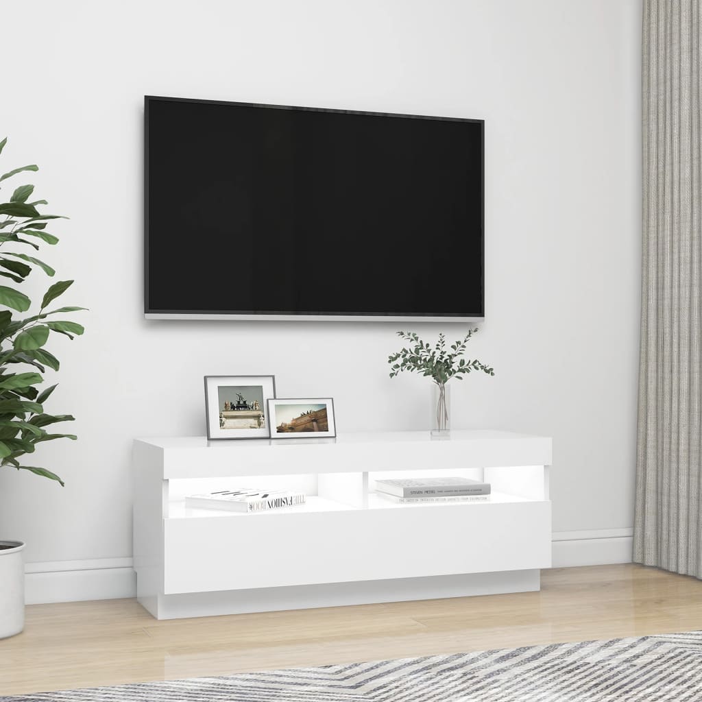 fehér TV-szekrény LED-világítással 100 x 35 x 40 cm