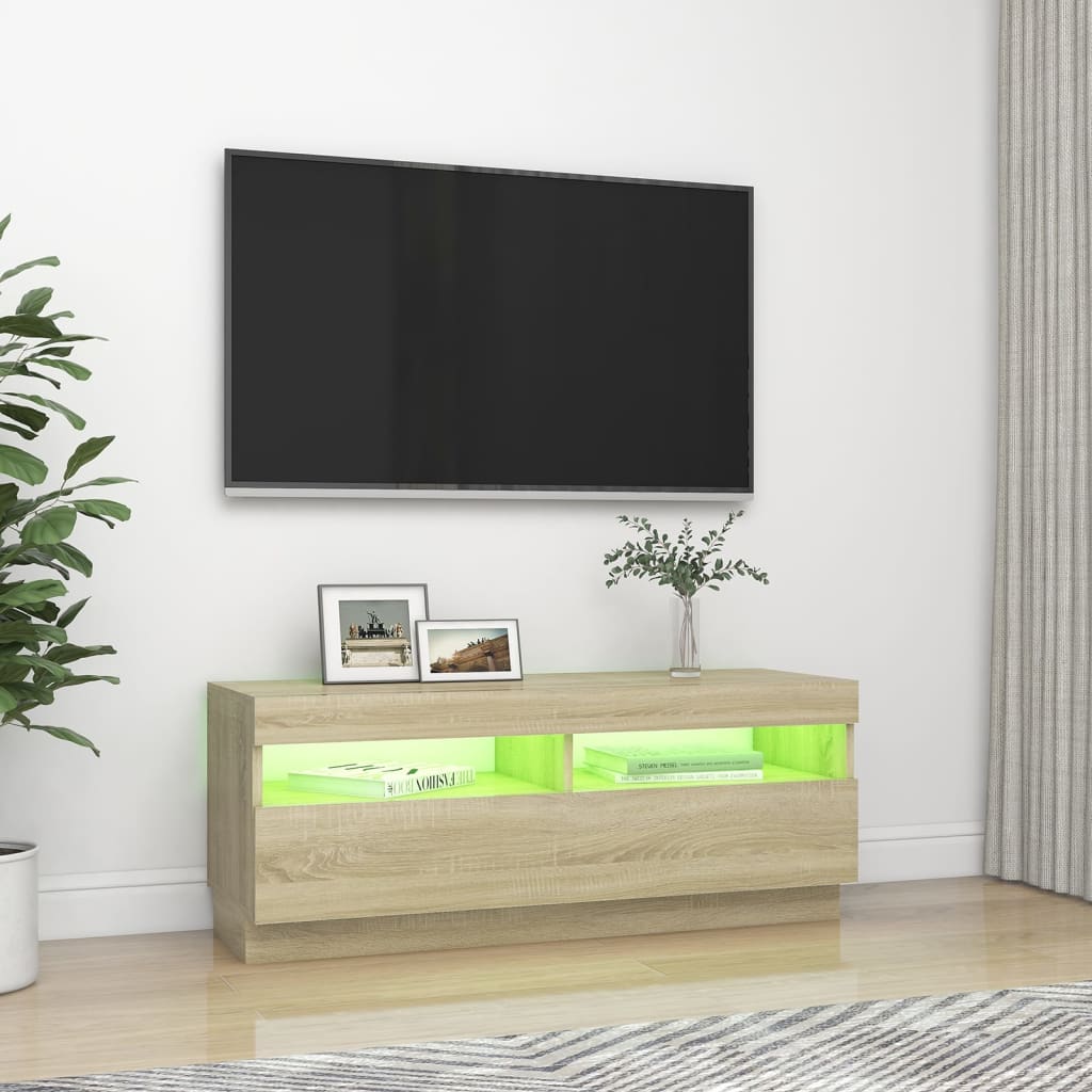 sonoma tölgy színű TV-szekrény LED-lámpákkal 100 x 35 x 40 cm