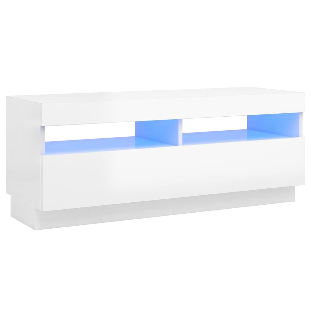 magasfényű fehér TV-szekrény LED-lámpákkal 100 x 35 x 40 cm