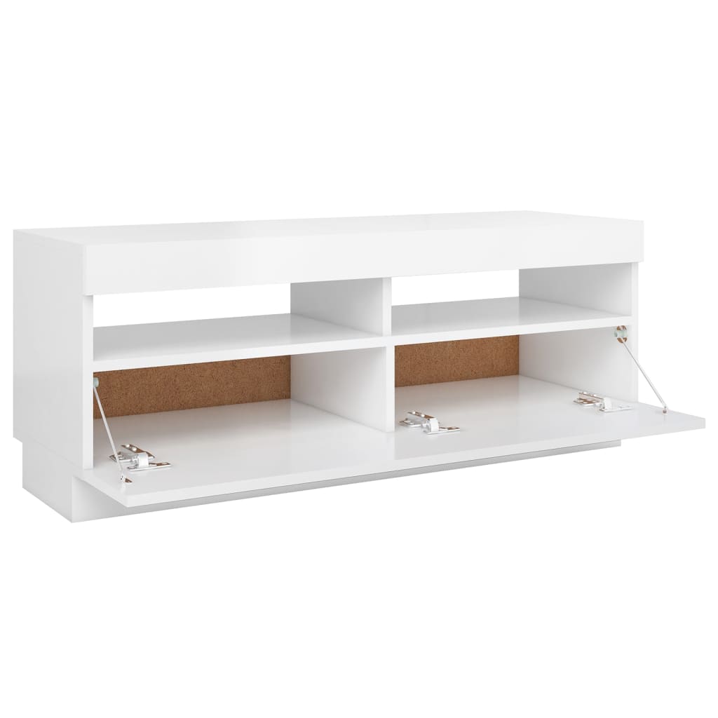 magasfényű fehér TV-szekrény LED-lámpákkal 100 x 35 x 40 cm
