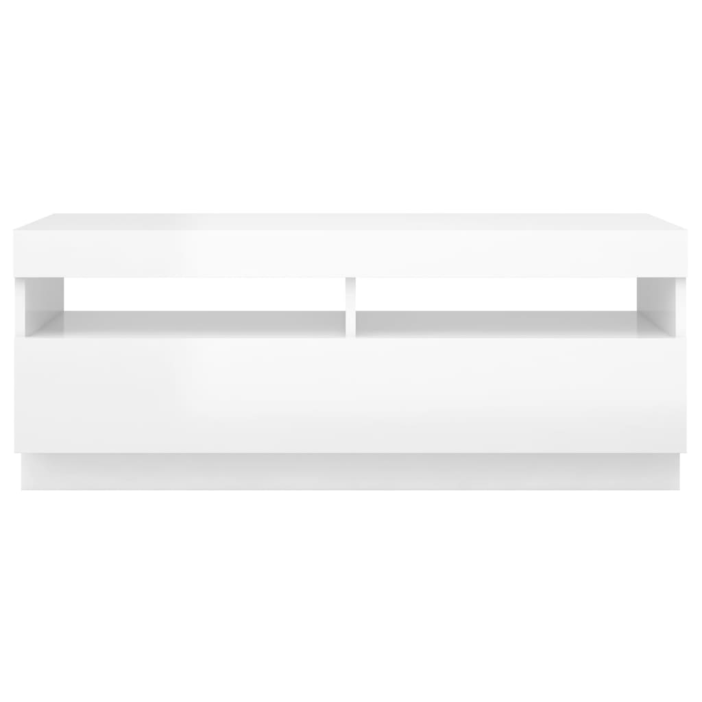 magasfényű fehér TV-szekrény LED-lámpákkal 100 x 35 x 40 cm