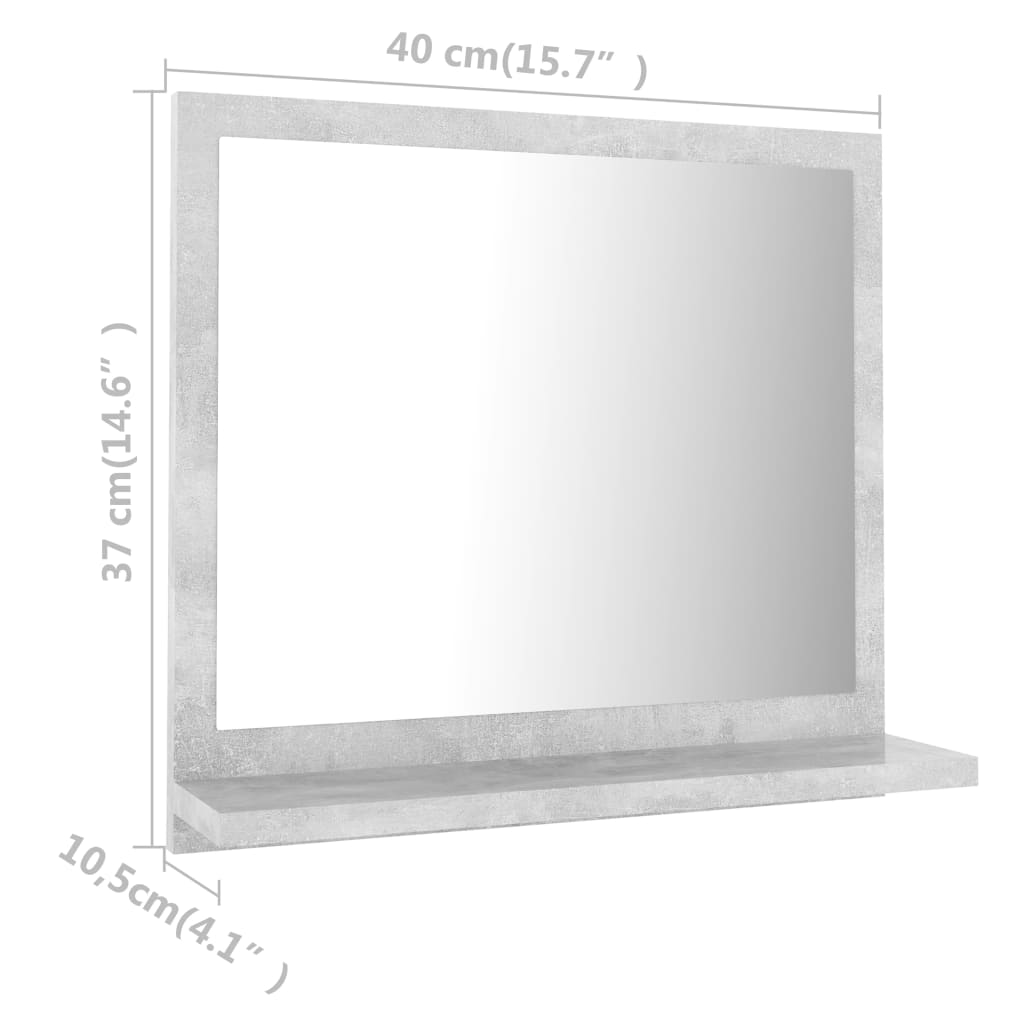 betonszürke szerelt fa fürdőszobai tükör 40 x 10,5 x 37 cm