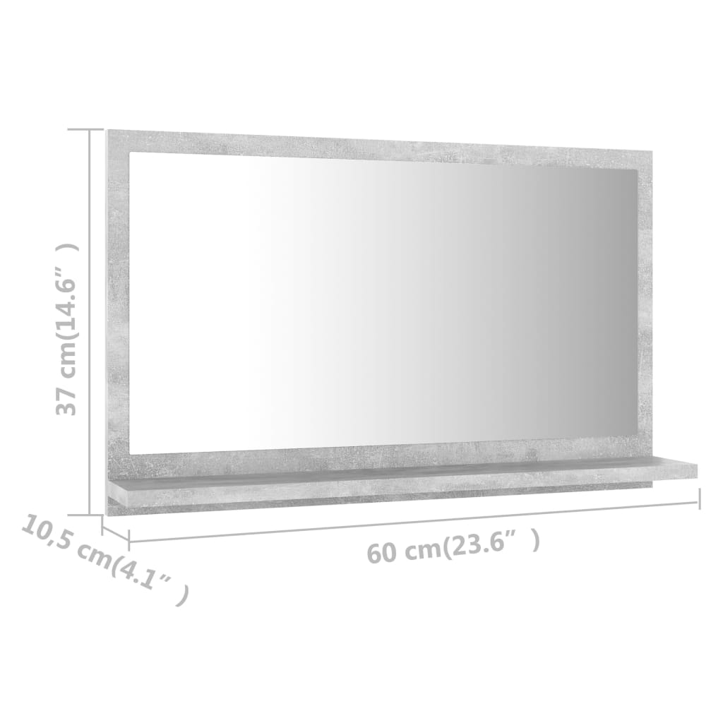 betonszürke forgácslap fürdőszobai tükör 60 x 10,5 x 37 cm
