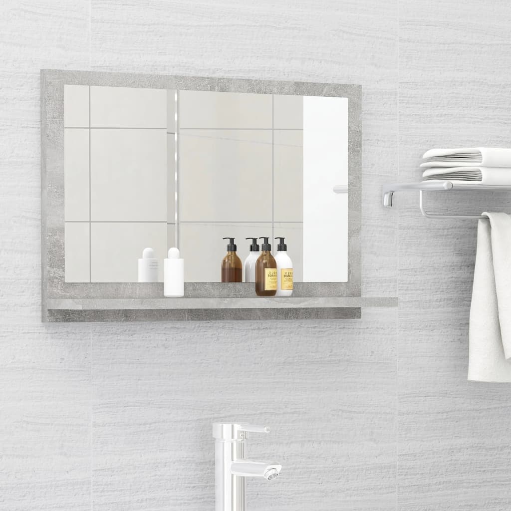 betonszürke forgácslap fürdőszobai tükör 60 x 10,5 x 37 cm