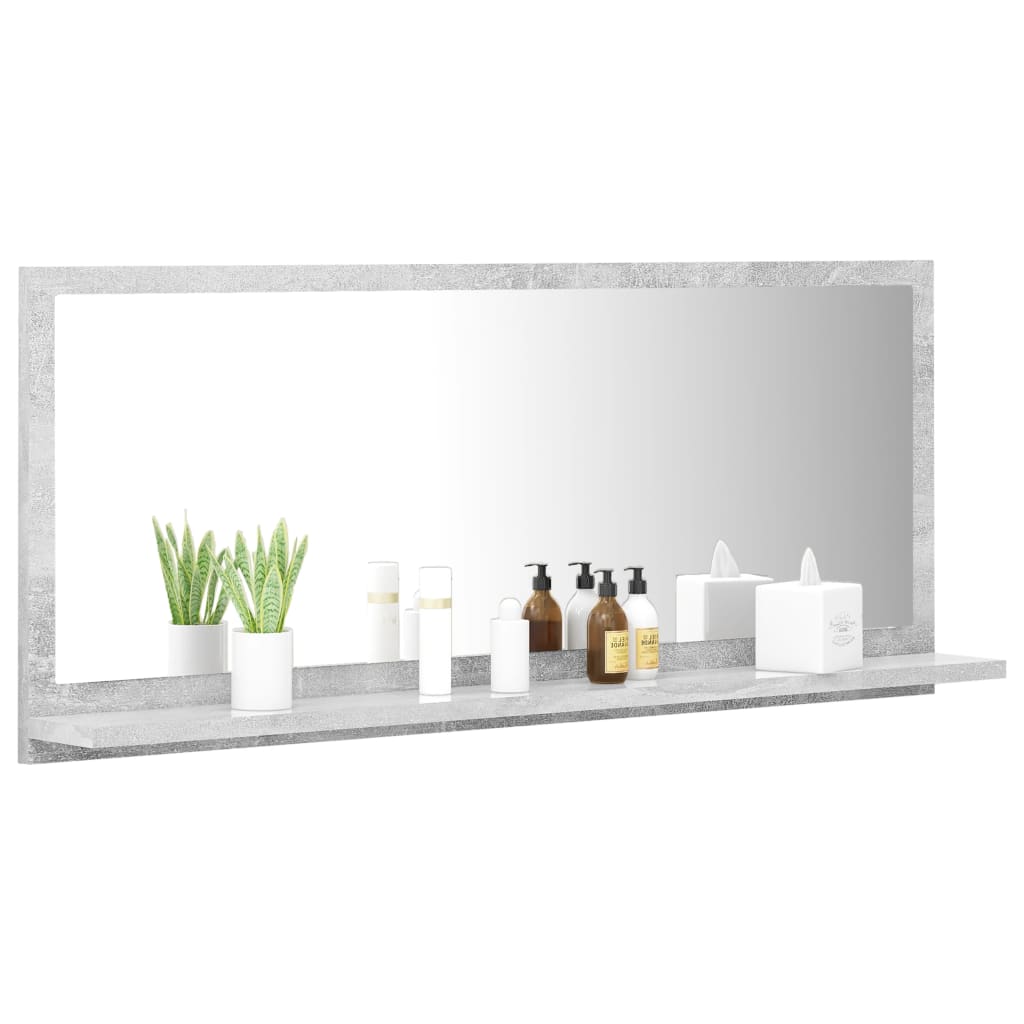 betonszürke forgácslap fürdőszobai tükör 90 x 10,5 x 37 cm