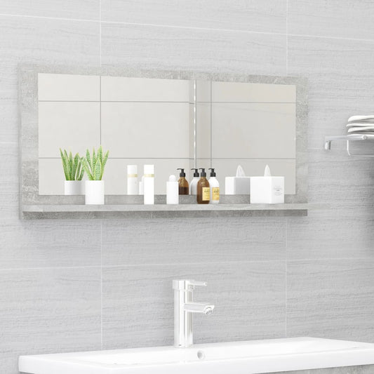 betonszürke forgácslap fürdőszobai tükör 90 x 10,5 x 37 cm